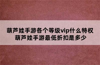 葫芦娃手游各个等级vip什么特权 葫芦娃手游最低折扣是多少